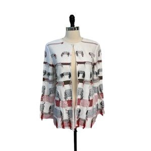 St. John fringe textured open cardigan sweater